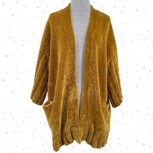 Gold Mustard Chenille Cardigan Soft Cozy Oversized Sweater Moth Anthro Size S